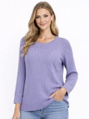 Preswick & Moore Lilac Purple Cable Knit Crewneck Sweater Size Petite Large